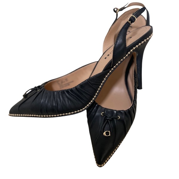 Coach Black Heels with Decorative Bow - Picture 2 of 4